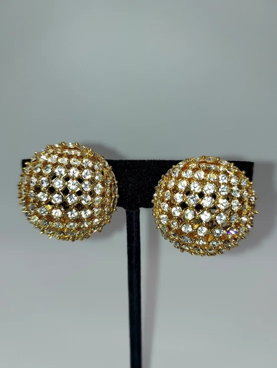 St. John Vintage 18k Gold-Plated Clip On Earrings With Austrian Rhinestones.VGVC