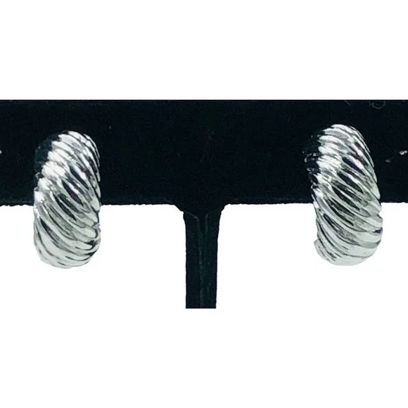 Napier Vintage Hoop Earrings Silver Tone Textured Clip On