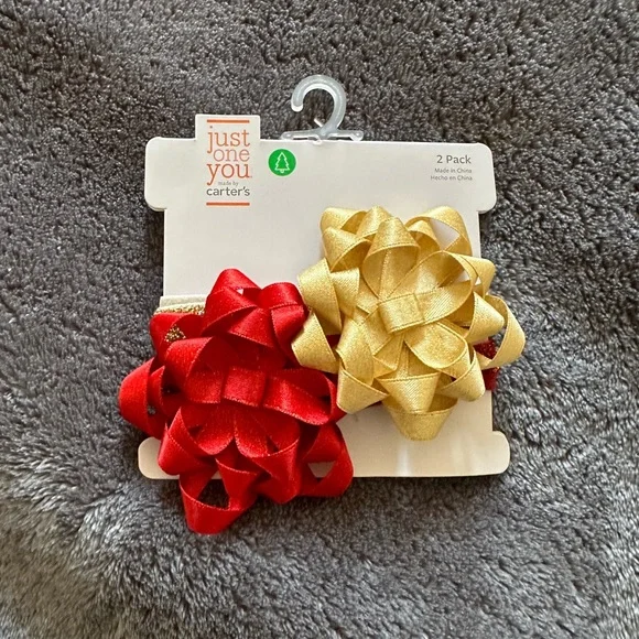 Baby girl red and gold bows