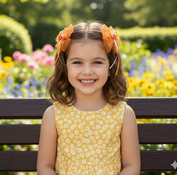Girls Handmade Set Of 2 Orange Polka Dot Hair Clips- Brand New