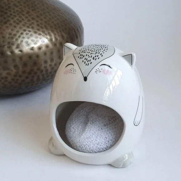 Charming Ceramic Skunk Possum Dish Sponge / Soap Holder for Kitchen & Bath Sink