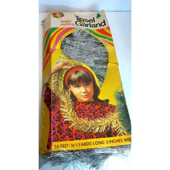 Vintage 1968 Paper Novelty Silver Tinsel Garland Retro Christmas Decor
