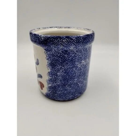 Corelle Coordinates Jay Imports Blue Hearts Stoneware Jar Utensil Holder 80s