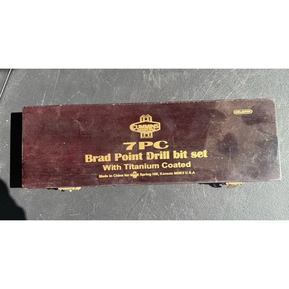 Cummings 7pc Brad Point Drill Bit Set Titanium Coated Wood Case Woodworking