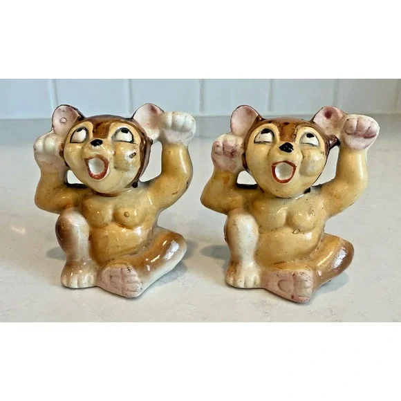 Vintage Anthropomorphic‎ Bear Cubs Salt & Pepper Shakers Mid Century Japan MCM