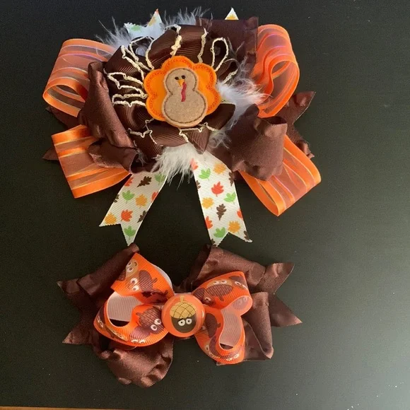 Fall hair bows on alligator clip. Set of 2.