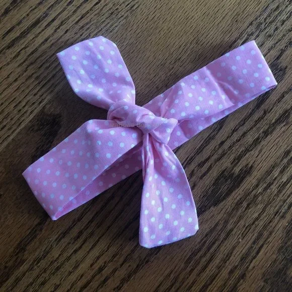 Pink & White Polka Dot Knot Headband - Thin Style   kids  PWKHB  Handmade NWT