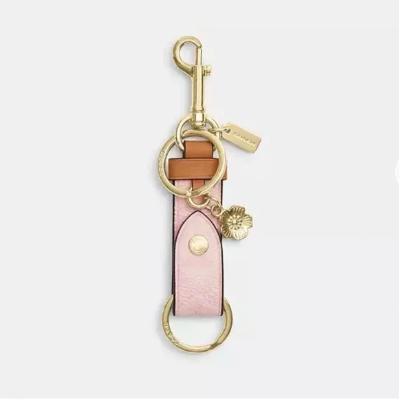 Coach Powder Pink Trigger Snap Bag Charm In Signature Canvas With Flower Charm
