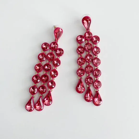 J. Crew Sparkly Waterfall Earrings (Fuchsia)