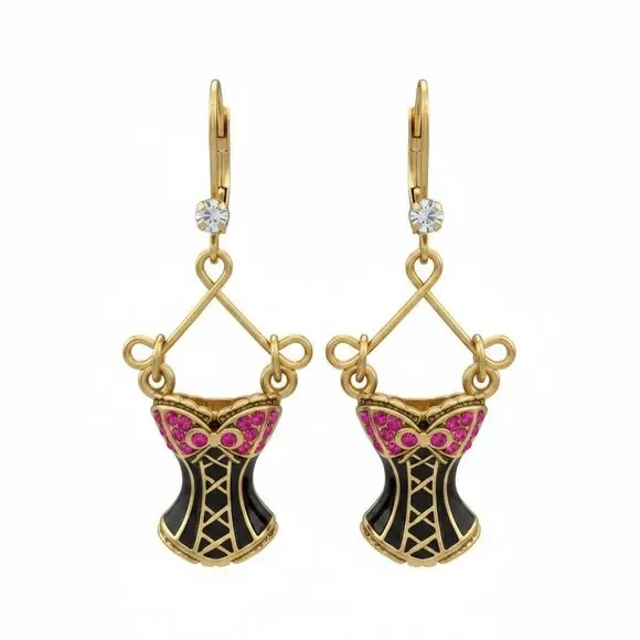 VINTAGE RARE Betsey Johnson Gold Crystals earrings 