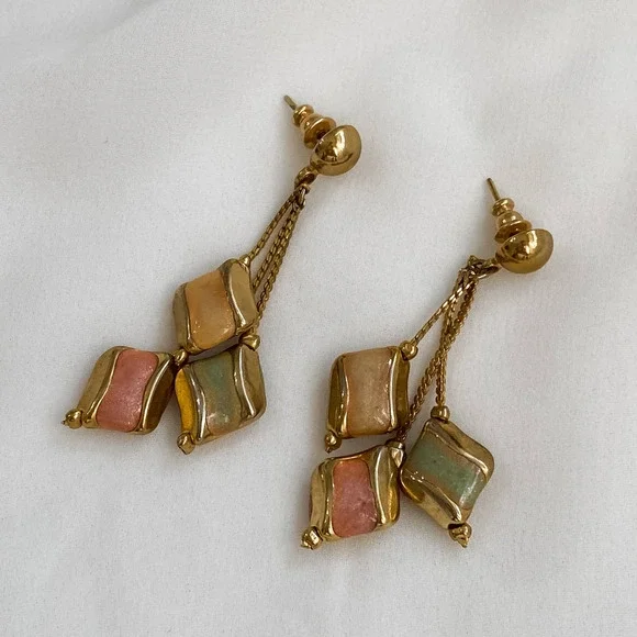 VTG Multi Gold Geometric Dangle Earrings
