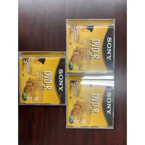 New Sony DVD-R 4.7 GB- 120 Minutes DVD Blanks (3 Discs)