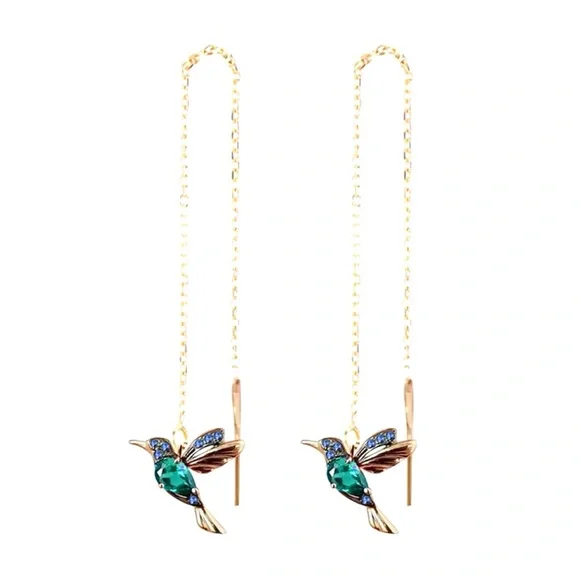 Gold Filled Threader Hummingbird Earrings
