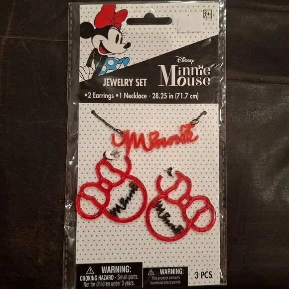 Minnie Mouse Necklace & Earrings Set