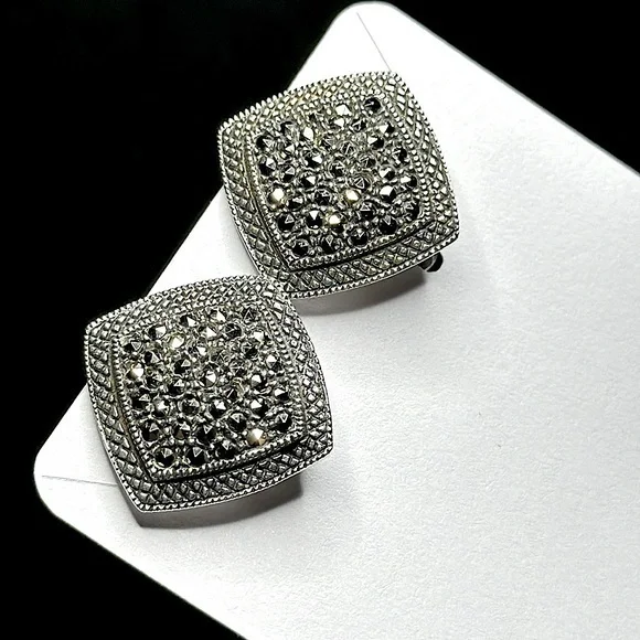 VINTAGE x STERLING SILVER DESIGNER ARTISAN EARRINGS | 925 & MARCASITES |TIMELESS