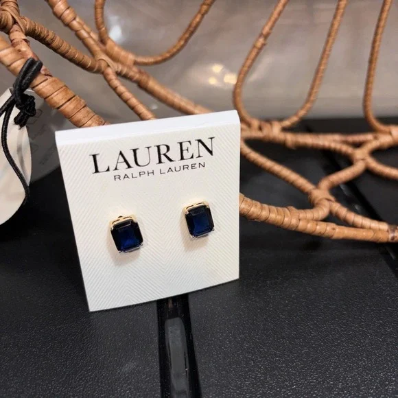 Lauren‎ Ralph Lauren Women's Rectangular Blue Stone Stud Earrings NWT RP $32