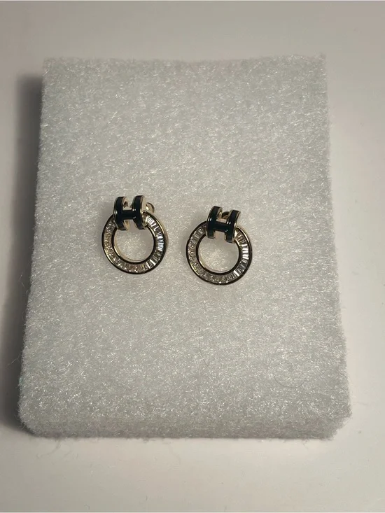 Classic Gold tone & Black Circle Drop Earrings NEW !