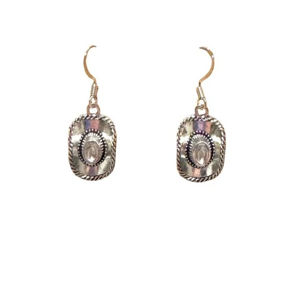 Silver Western Cowboy Hat Charm on Sterling Earrings #2221