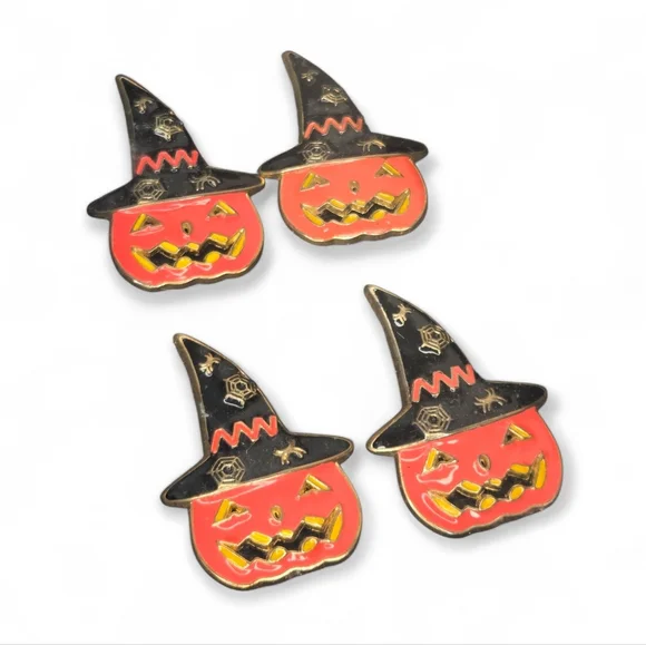 Tahari Pumpkin‎ Witch Hat Halloween Orange And Black Napkin Rings Set