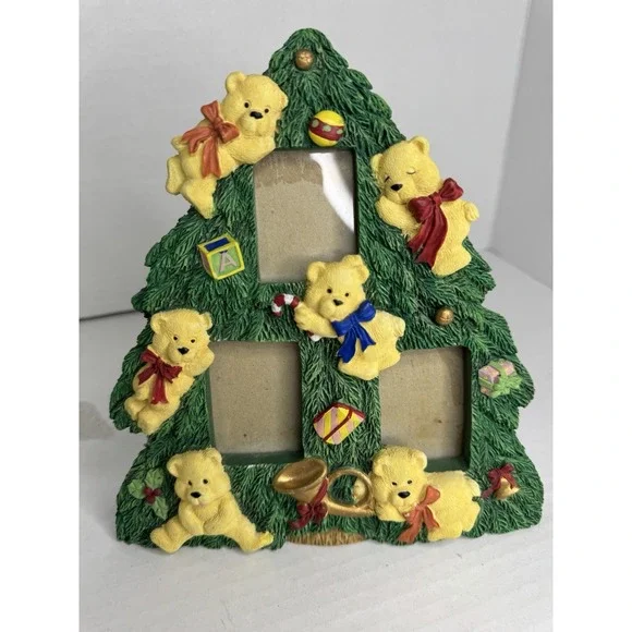 Vintage holiday 3 photo Frame Christmas Tree Teddy Bears JC Penney Gift Kids‎