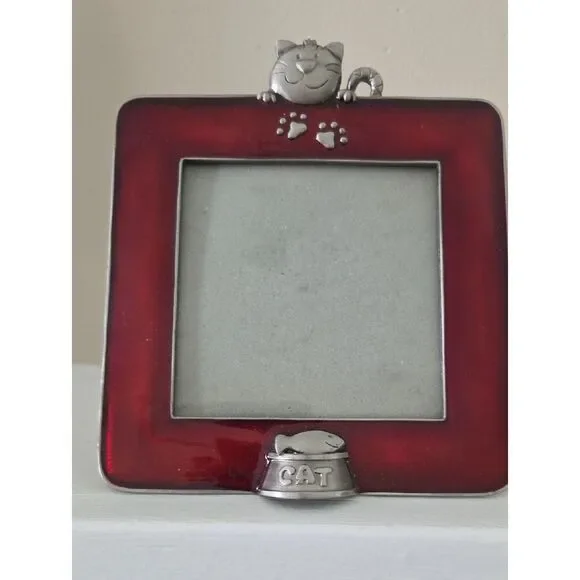 Red Cat Photo Frame with Pewter Accents