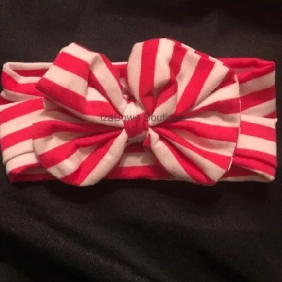 Hot Pink & White Stripe Cotton Big Bow Headband  (2)  HTPMBHB  Handmade NWT Bout
