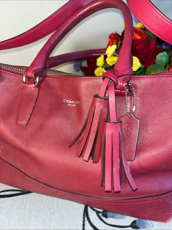 Coach Fuchsia Leather Shoulder Bag with Tassel Charm