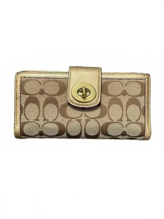 VTG Coach Khaki and Metallic Gold Signature Continental Wallet