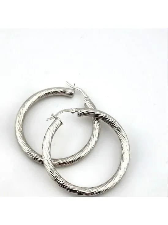 Twisted Elegant Silver Hoop Earrings stamped 925