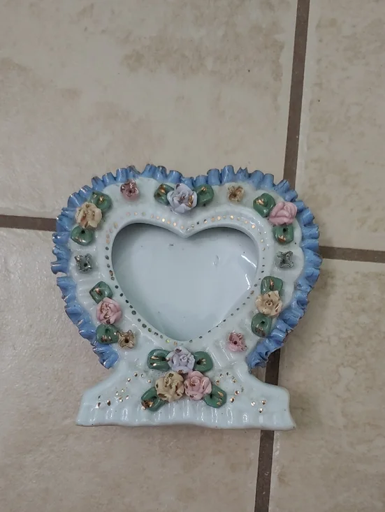Vintage Coquette Heart Picture Frame Small Porcelain Floral Trinket