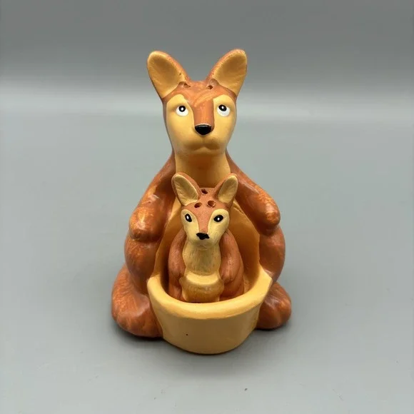 Vintage Kangaroo and Joey Salt & Pepper Shakers w/ Stoppers Collectable Vtg Gift