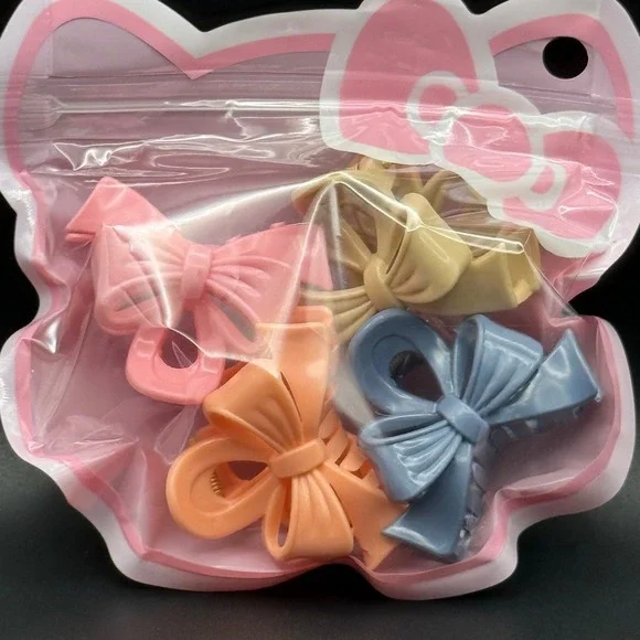 Kids Bow Hair Clips Set 4 Pieces Pink Orange Yellow Blue Cute Kawaii‎