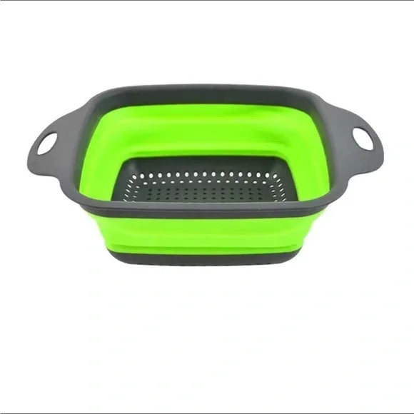 New! Foldable! Silicone Drain Basket Green Food