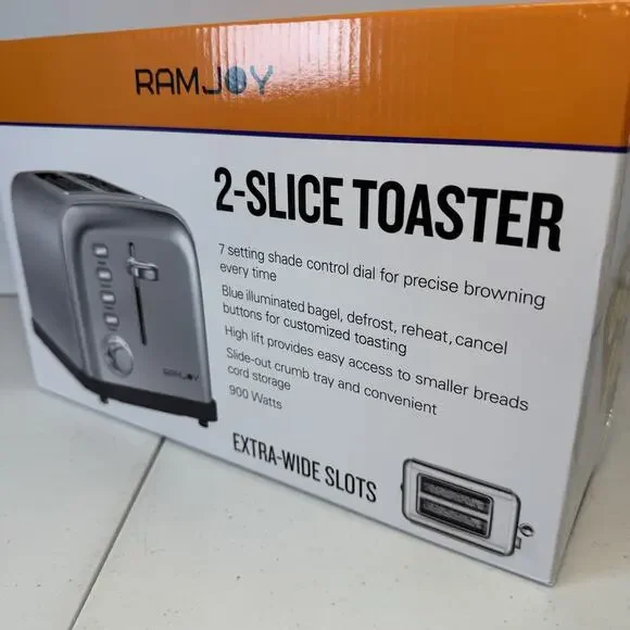 Ramjoy 2 Slice Toaster Extra Wide Slots Bagel Bread 7 Shade Stainless Steel