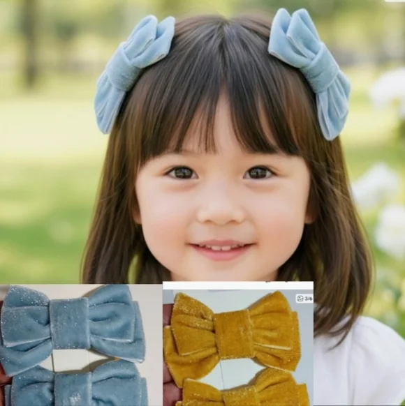 Sets Velvet Hair Bow  for Kids - Sky Blue & Mustard (2 Sets)🎀✨