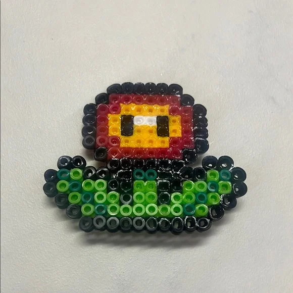 Handmade Super Mario Pearler Bead Fire Flower Hair Clip