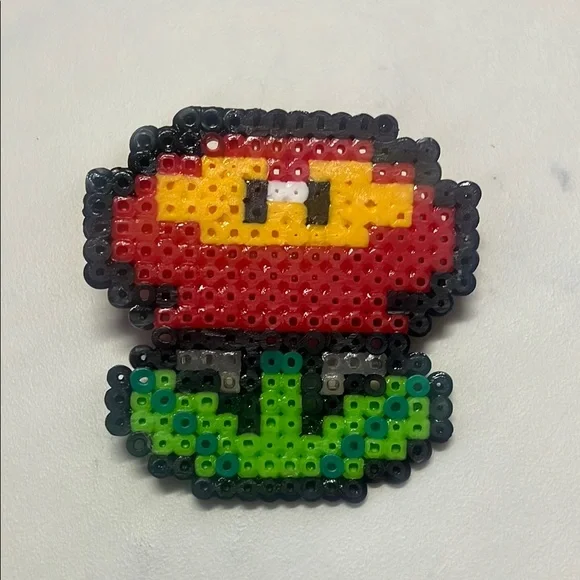 Handmade Super Mario Pearler Bead Fire Flower Hair Clip
