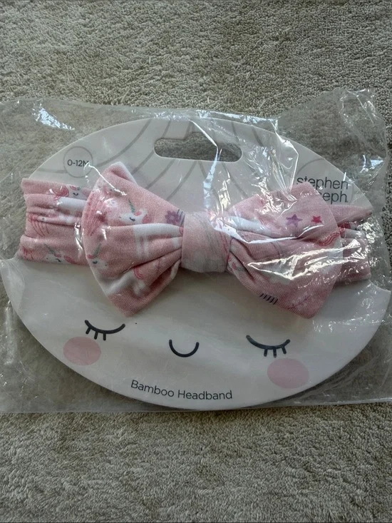 Pink Bamboo Bow Headband with Unicorn Print - Stephen Joseph