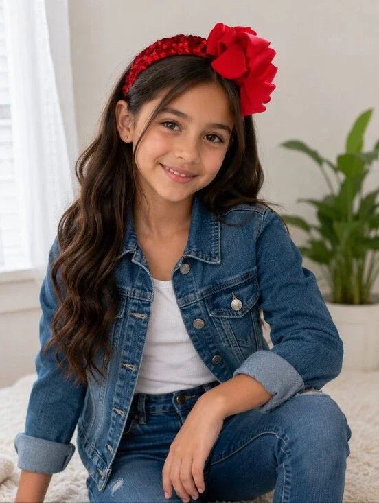 Charmin Red Sequin Headband With Large Bow Detail Kid's Accessory✨