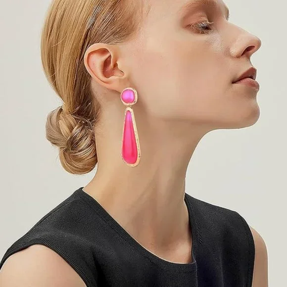 Hot Pink Drop Statement Earrings