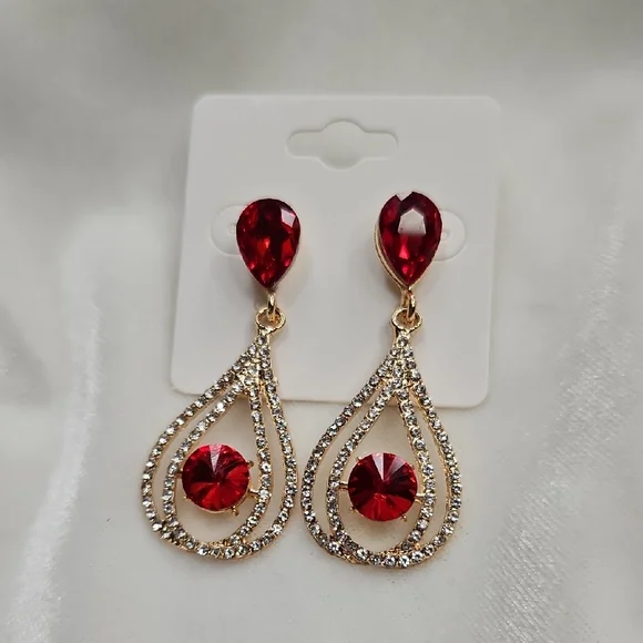 Women's Red Crystals Rhinestone Dangle Earrings Fashion Jewelry Prom Party