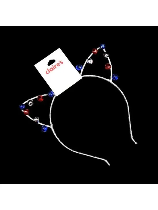 Claires Cats Ears Headband Red White Blue Bells Red Silver Blue Patriotic