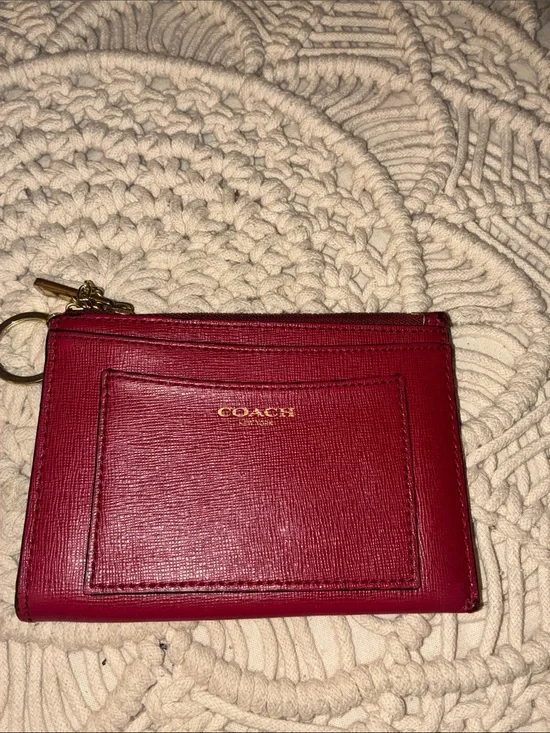 Coach Red Leather Slim Card Holder with Key Ring