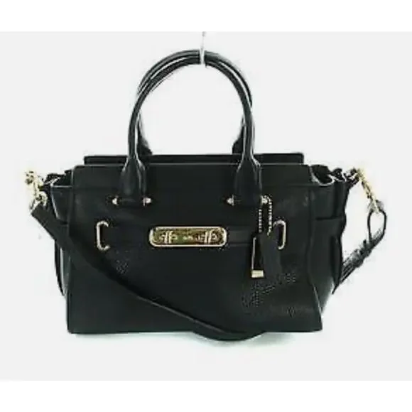 Coach Swagger 27 Satchel Black Pebbled Leather Gold Hardware NWOT Crossbody Read