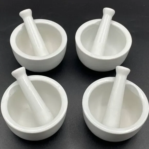Set of 4 HIC Kitchen Small Mortar and Pestle Set Fine White Porcelain 2.75
