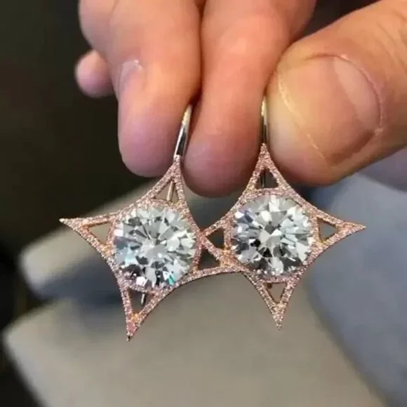 🍁 Luxury Diamond CZ Dangle Rose Gold Plated Earrings for Women, UNVN12475
