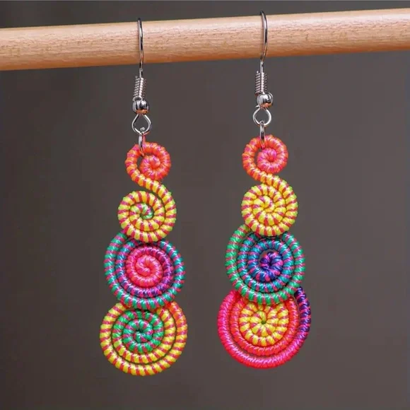 Multicolor retro spiral swirl drop earrings