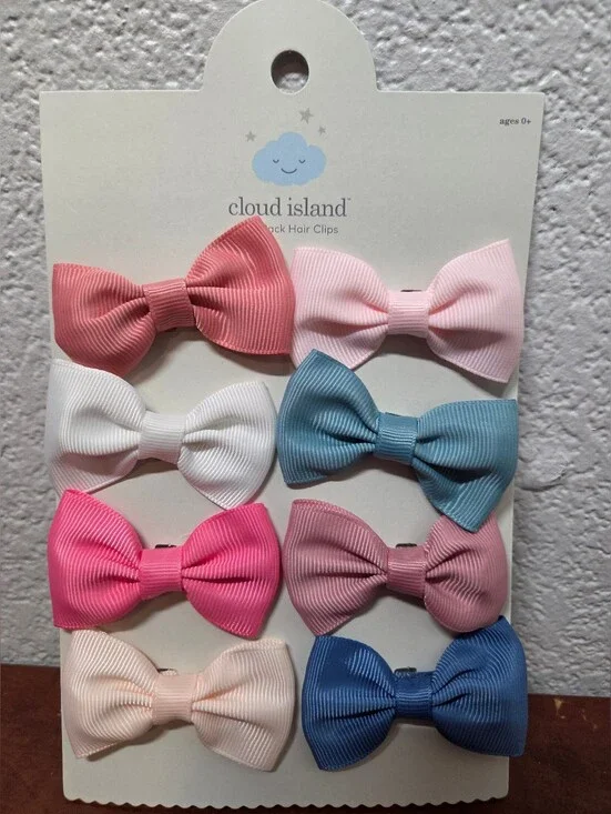 cloud island Assorted Bow Hair Clips in Pink, White, Blue Nwt