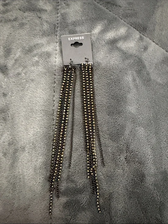 Express Black and Gold Multi-Chain Dangle Earrings