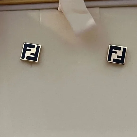 Fendi Black and Gold Square studs